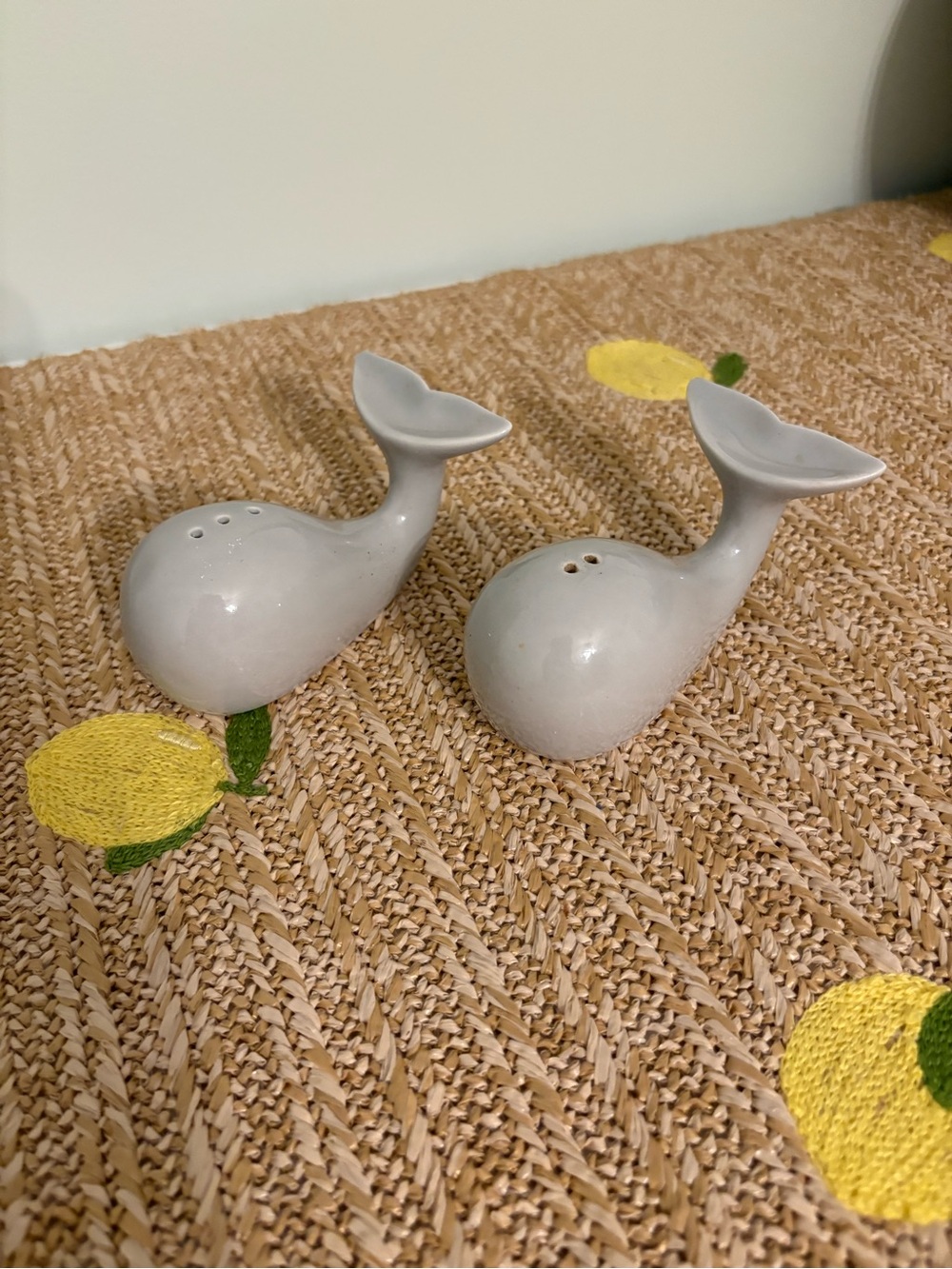 Ceramic Whale Salt and Pepper Shakers Set Gray Nautical Coastal Kitchen Decor
